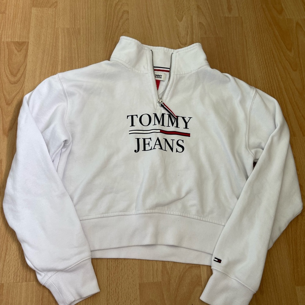Quarter Zip White Tommy Hilfiger Jeans Sweatshirt